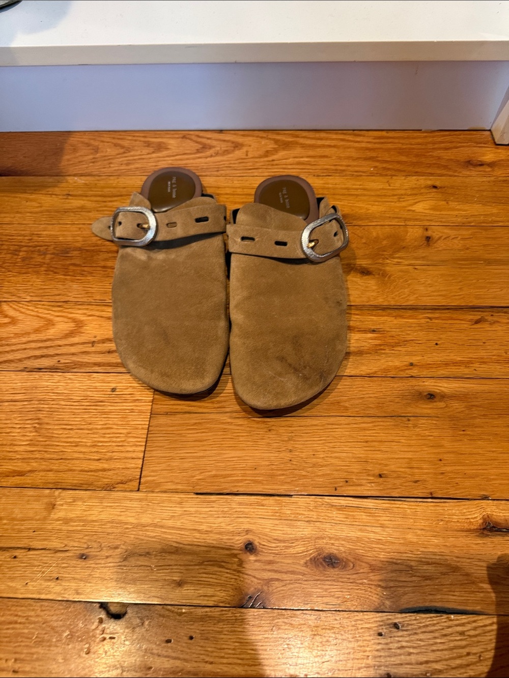 rag & bone Suede Slip-On Mules with Buckle - Brown